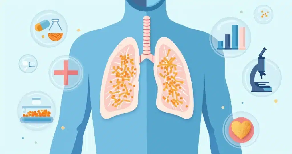 Ilustração de Delftia acidovorans destacada em infecção pulmonar