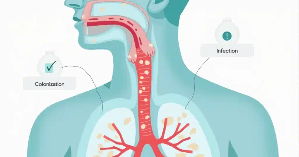 Ilustração de vias aéreas com fungos Candida em estilo corporativo
