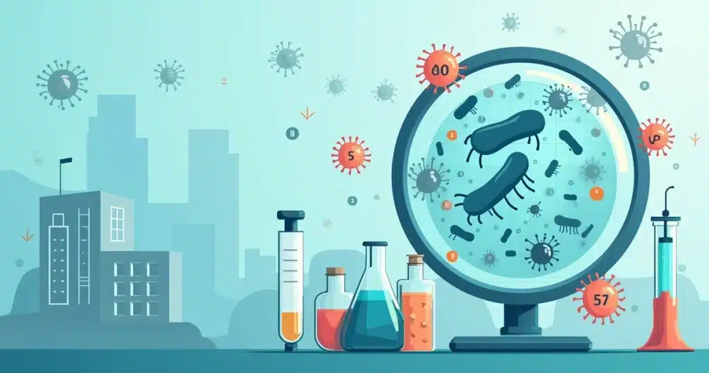 Ilustração plana de bactérias do complexo Burkholderia cepacia vistas em microscópio