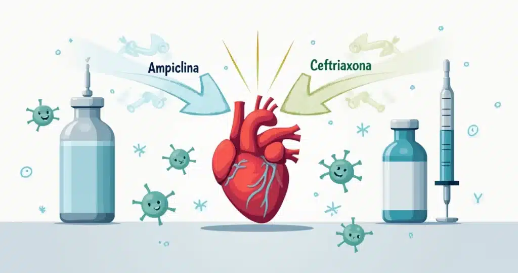 Ilustração de sinergismo entre ceftriaxona e ampicilina no tratamento da endocardite por Enterococcus faecalis