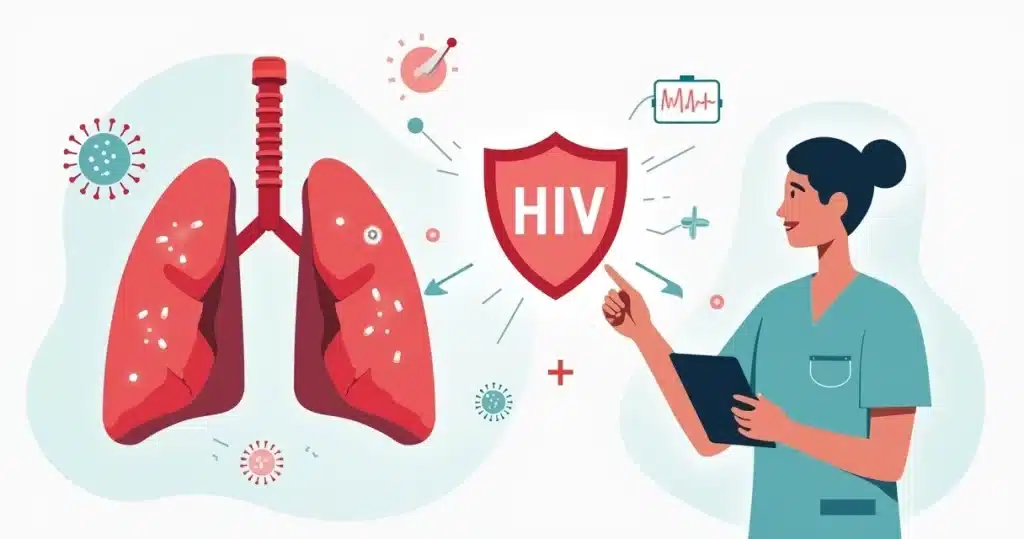 Profissional de saúde avaliando pulmão e sistema imunológico em paciente com HIV e tuberculose