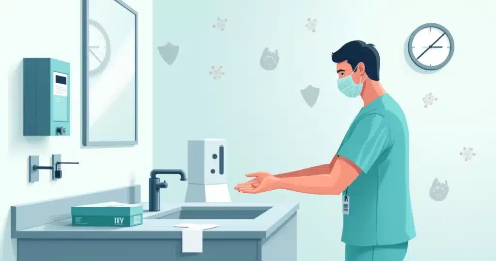 Profissional de saúde higienizando as mãos antes de colocar luvas não estéreis
