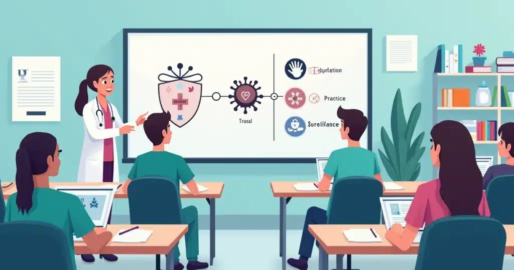 Treinamento de prevenção de infecções em sala de aula com profissionais de saúde